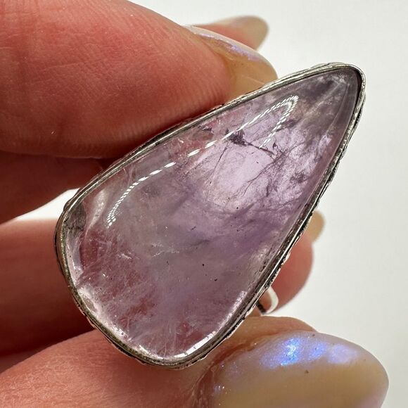 Stunning Large Pear cut Cabochon Amethyst in sterling silver ring! Size 11 - Picture 4 of 15